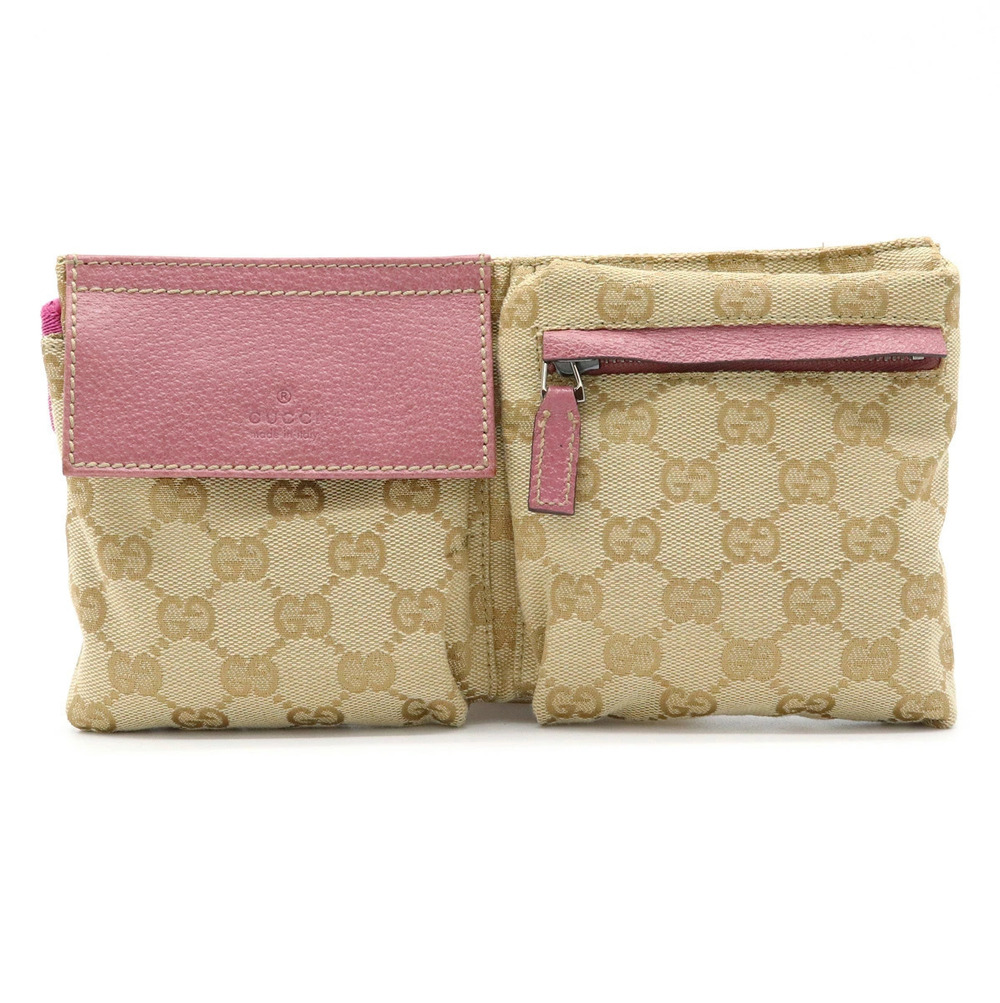 Gucci GG Canvas Sherry Body Bag Waist Leather Beige Brown Cream Pink